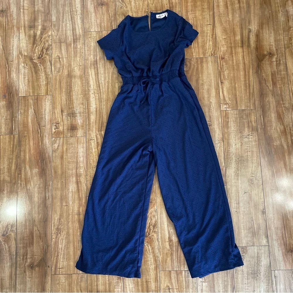 WILLOW ROOT Girls Elegant Navy Blue Short Sleeve Jumpsuit Jumper Size Medium